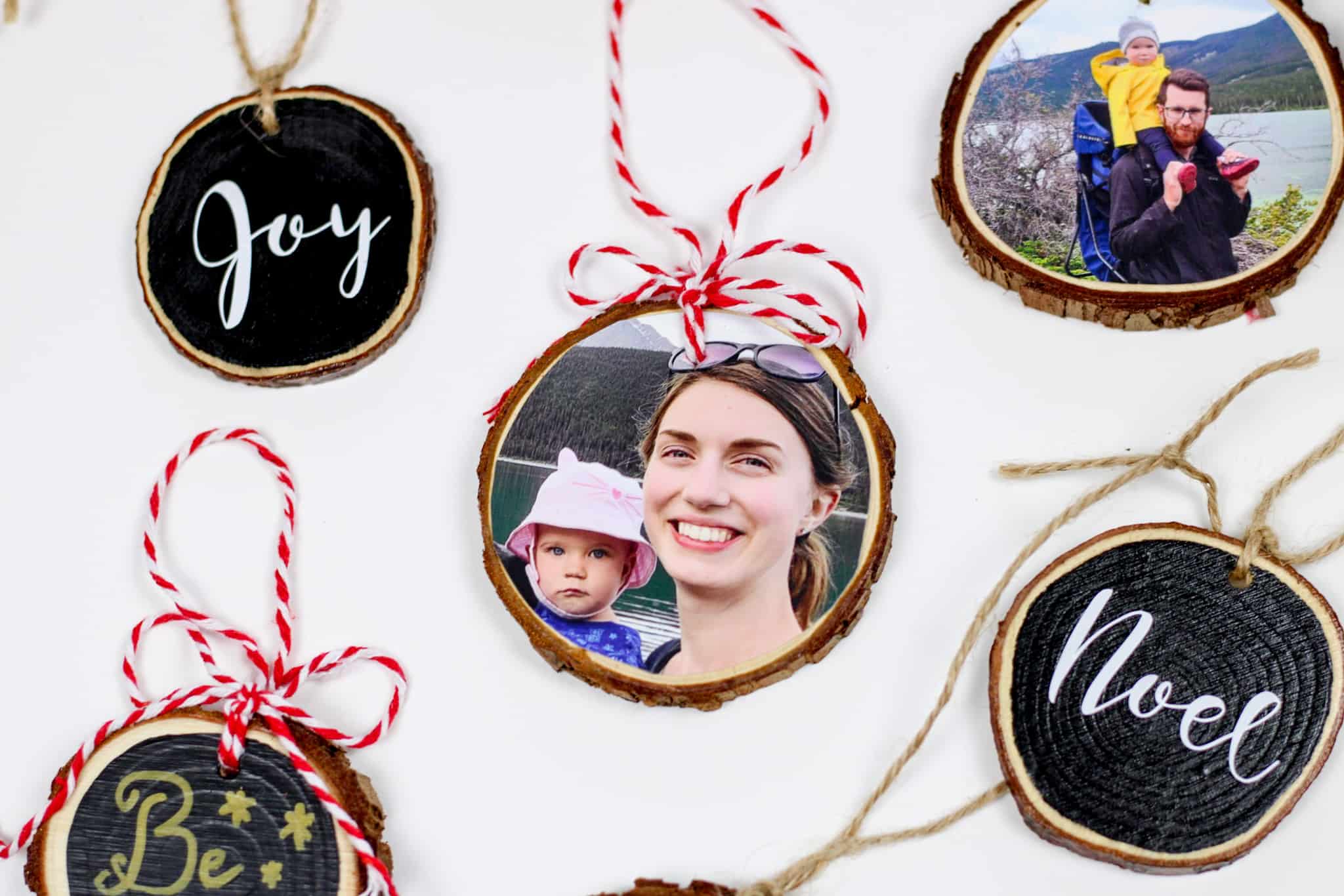 paint and photo tree cookie ornaments