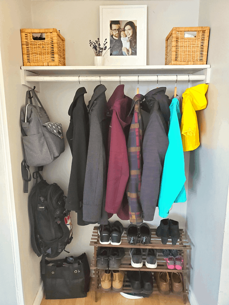 Organized entryway closet