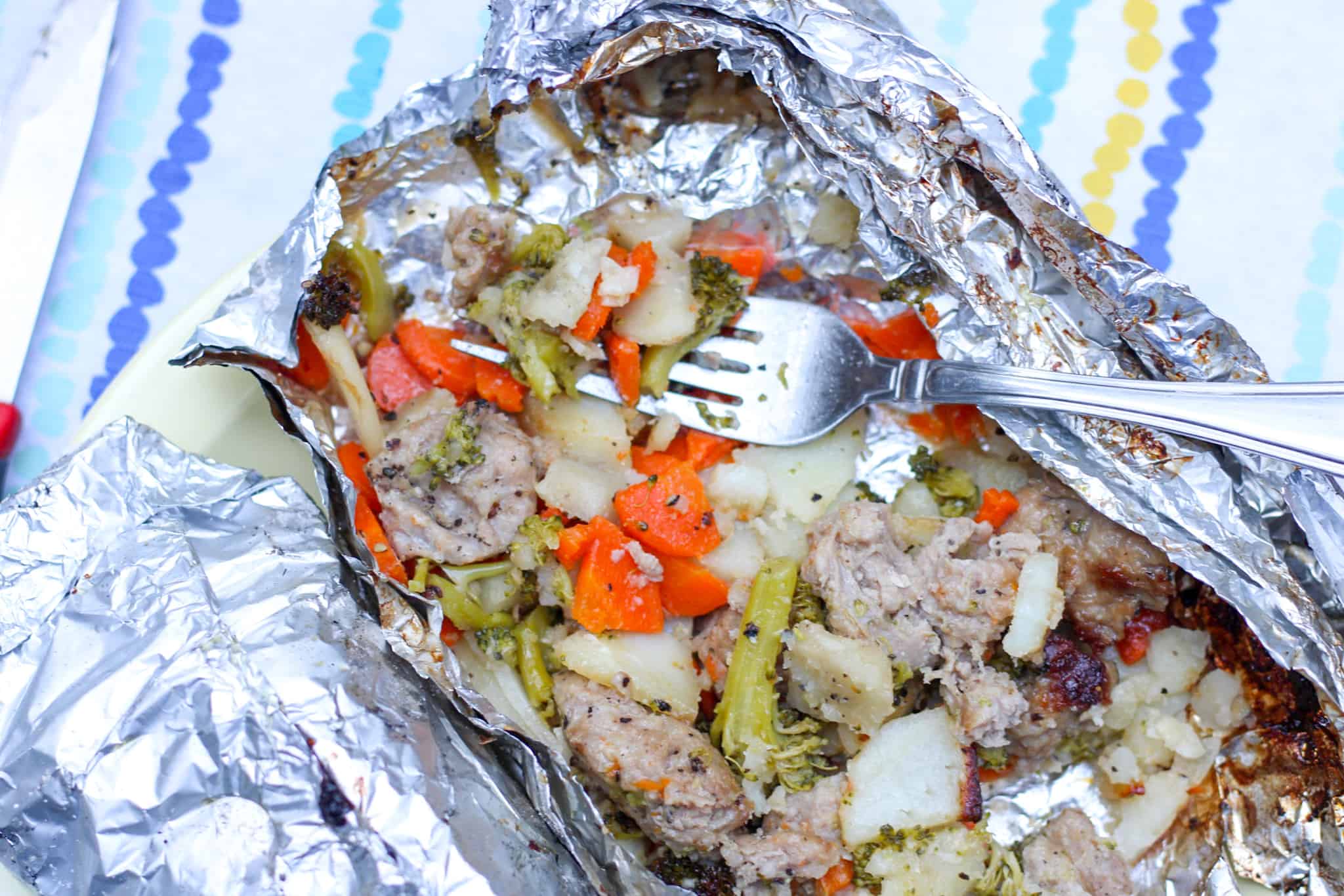 sausage and veggie in foil