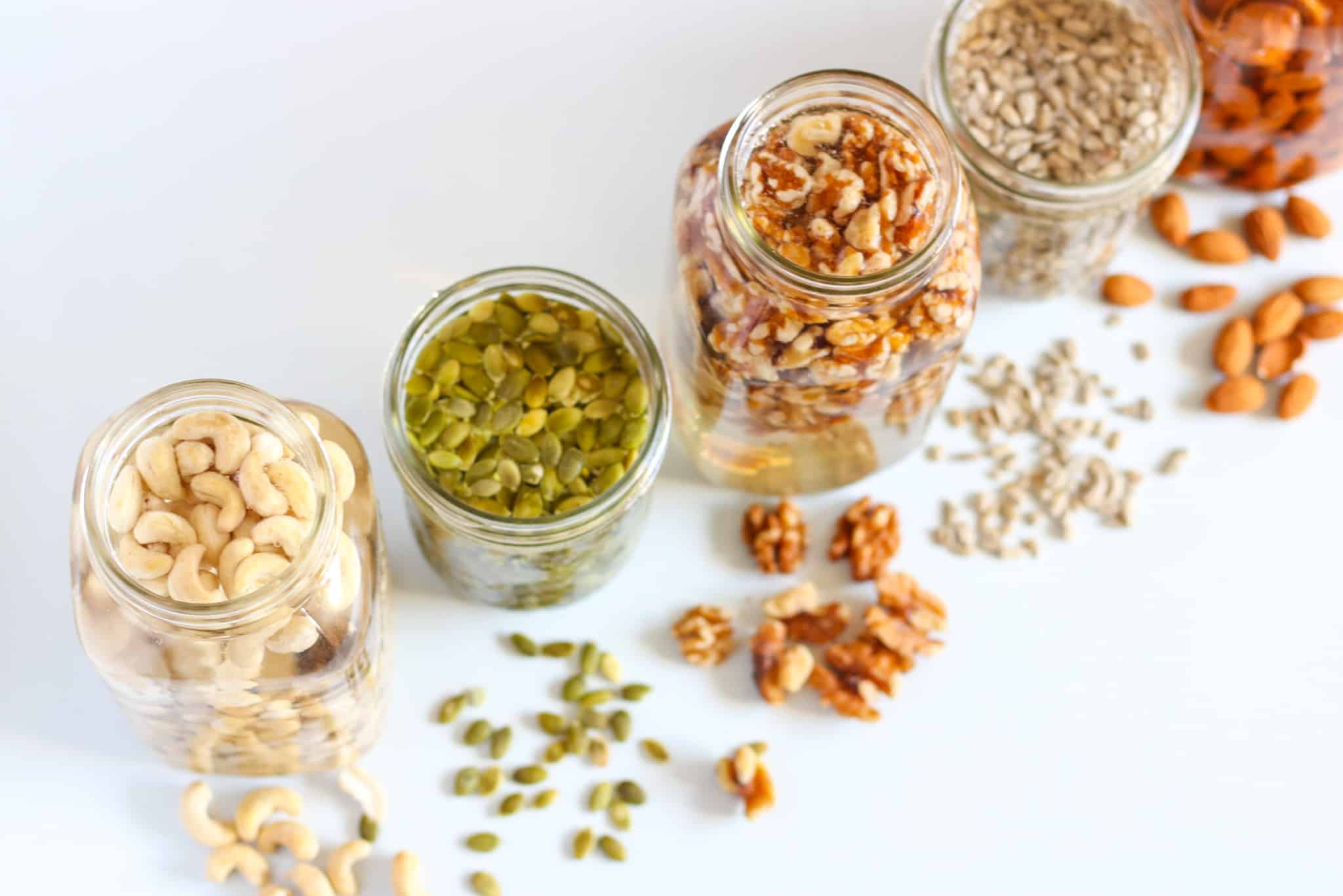 soaking nuts and seeds in jars