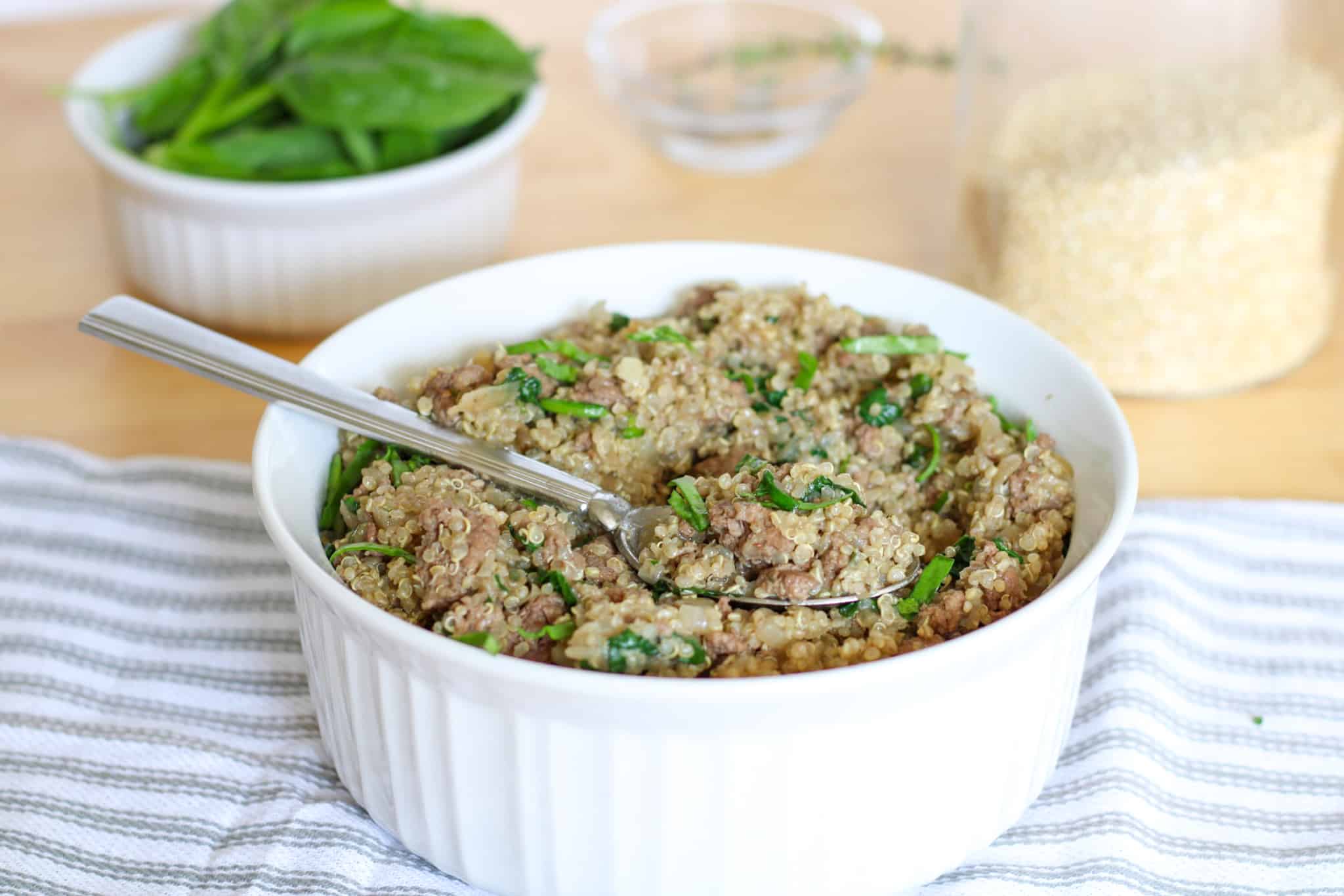 bowl of beef and quinoa