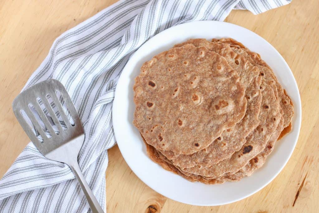 sprouted wheat tortillas and spatula