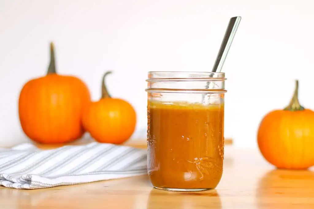 pumpkins and mason jar of sauce