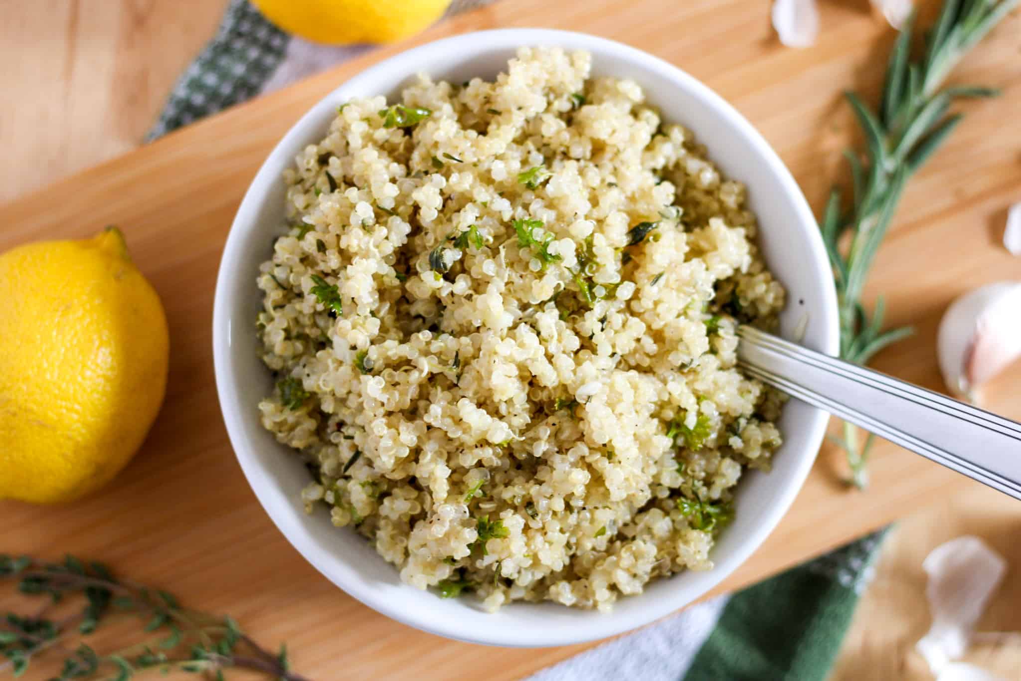 warm quinoa with lemon and herbs
