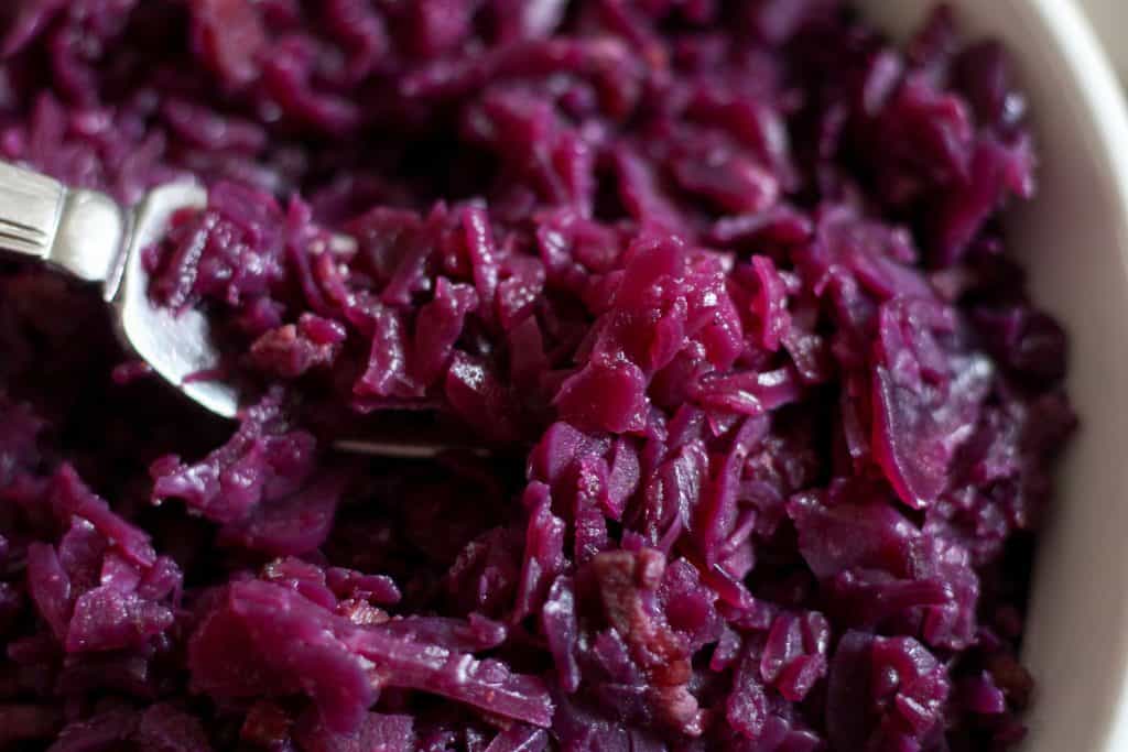 german red cabbage on fork