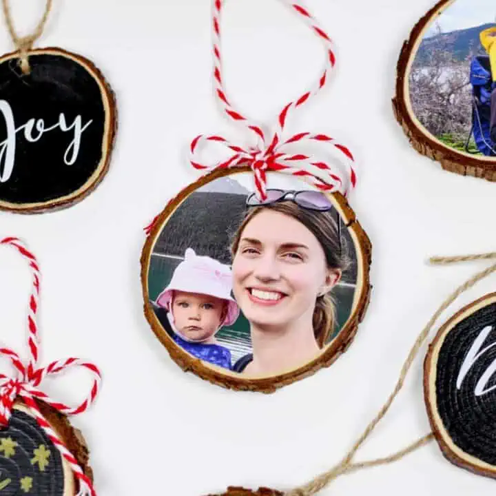 paint and photo tree cookie ornaments