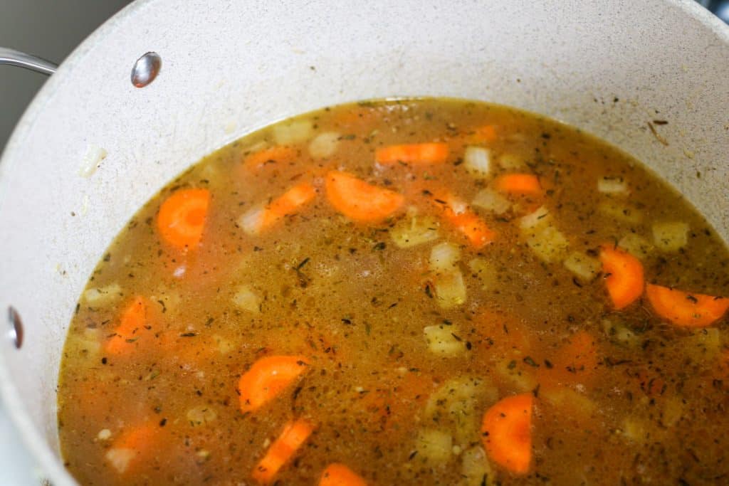 pot of split pea soup cooking