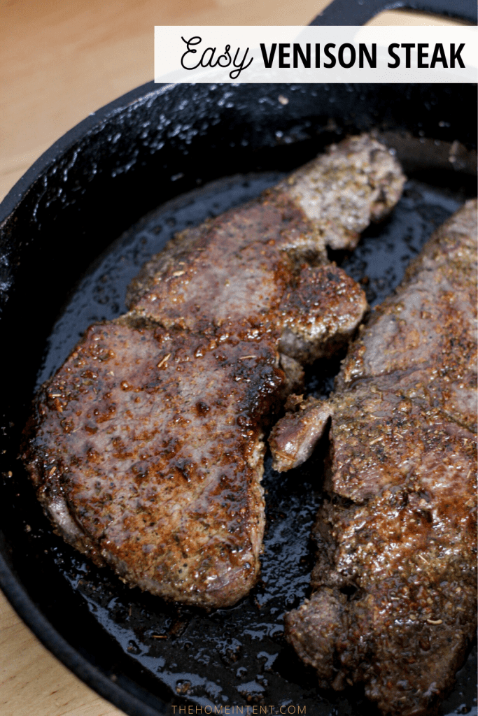 venison steaks in cast iron skillet