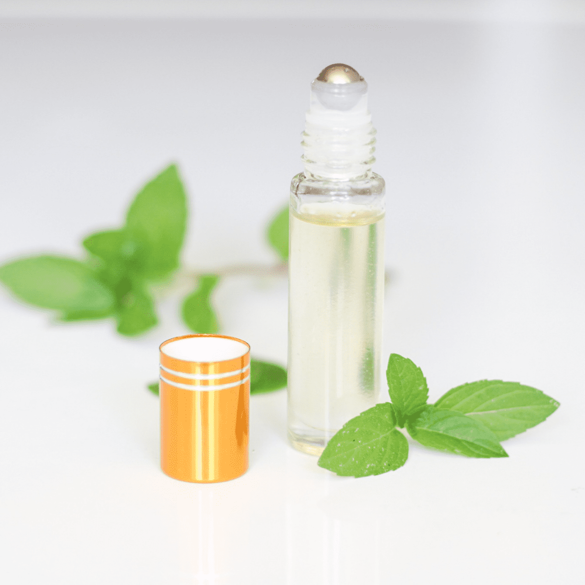 lip oil and mint leaves