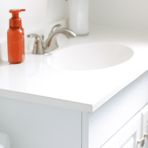 clean bathroom countertop and cupboard