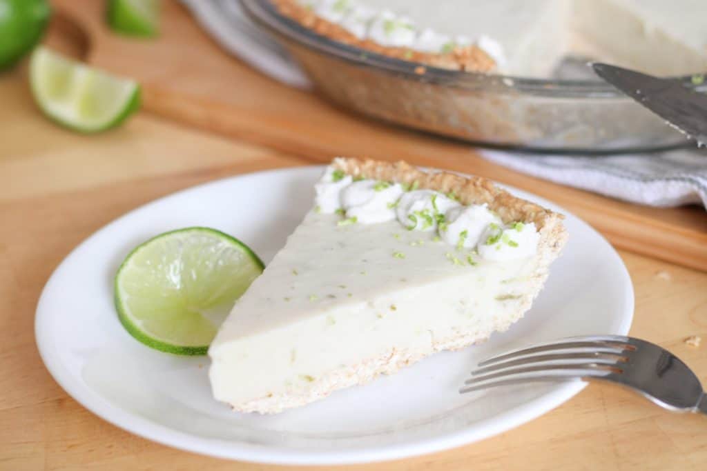 slice of key lime pie and fork