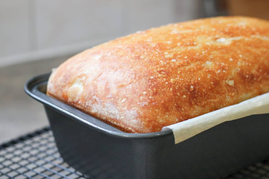 baked bread in a loaf pan