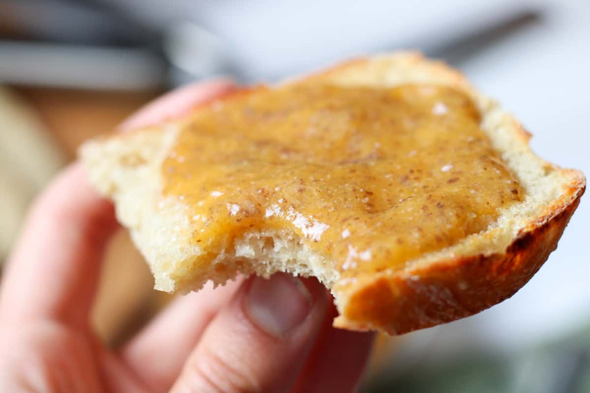 toast with low sugar peach jam