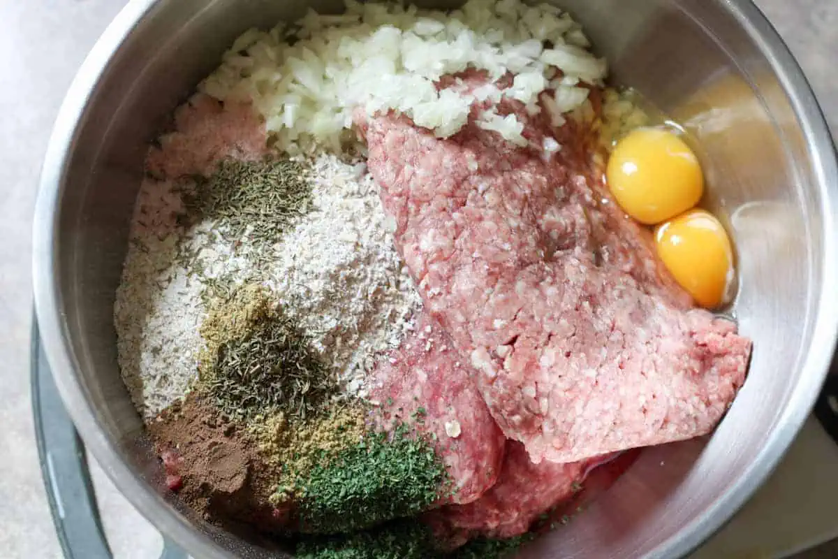 meatloaf ingredients in mixing bowl