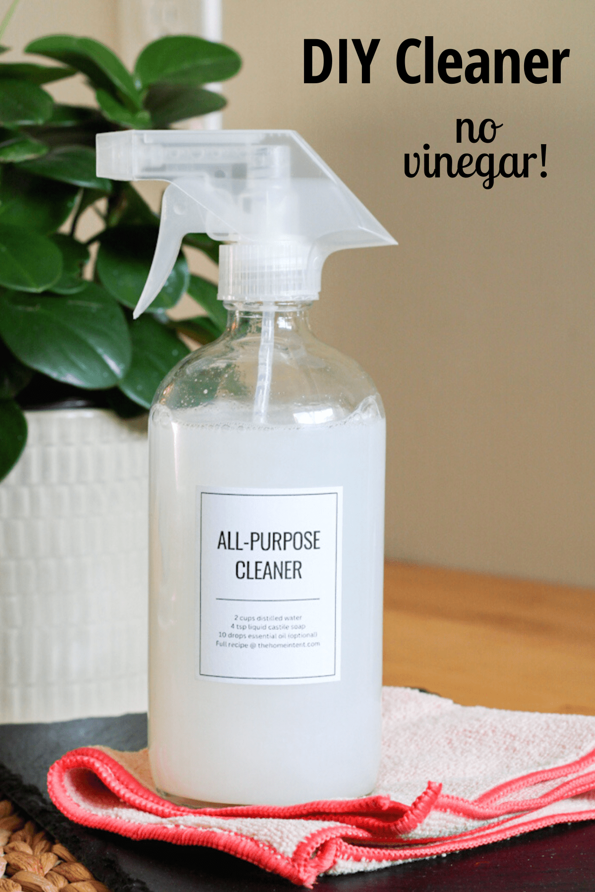 Glass spray bottle with all purpose cleaner label