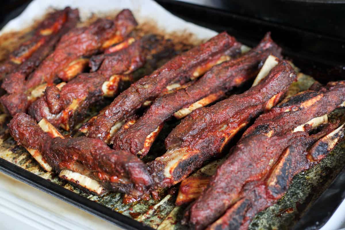 cooked ribs on a pan