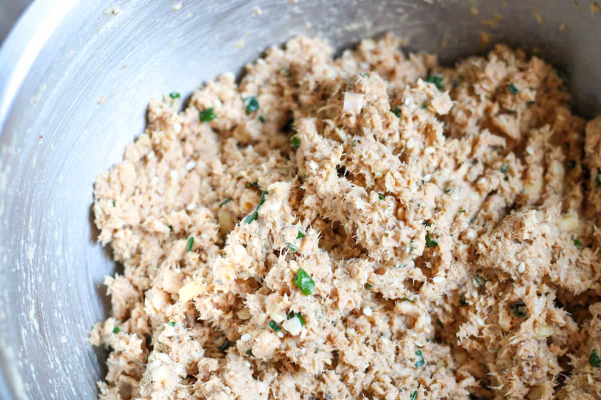 salmon mixture in a bowl for salmon burgers