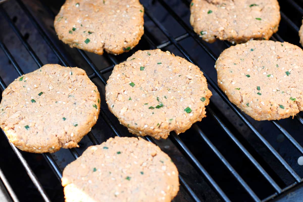 salmon patties on a grill