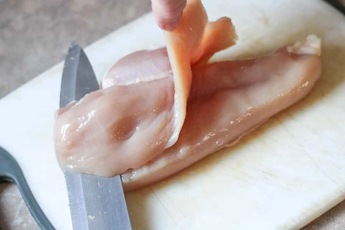 cutting a chicken breast in half lengthwise