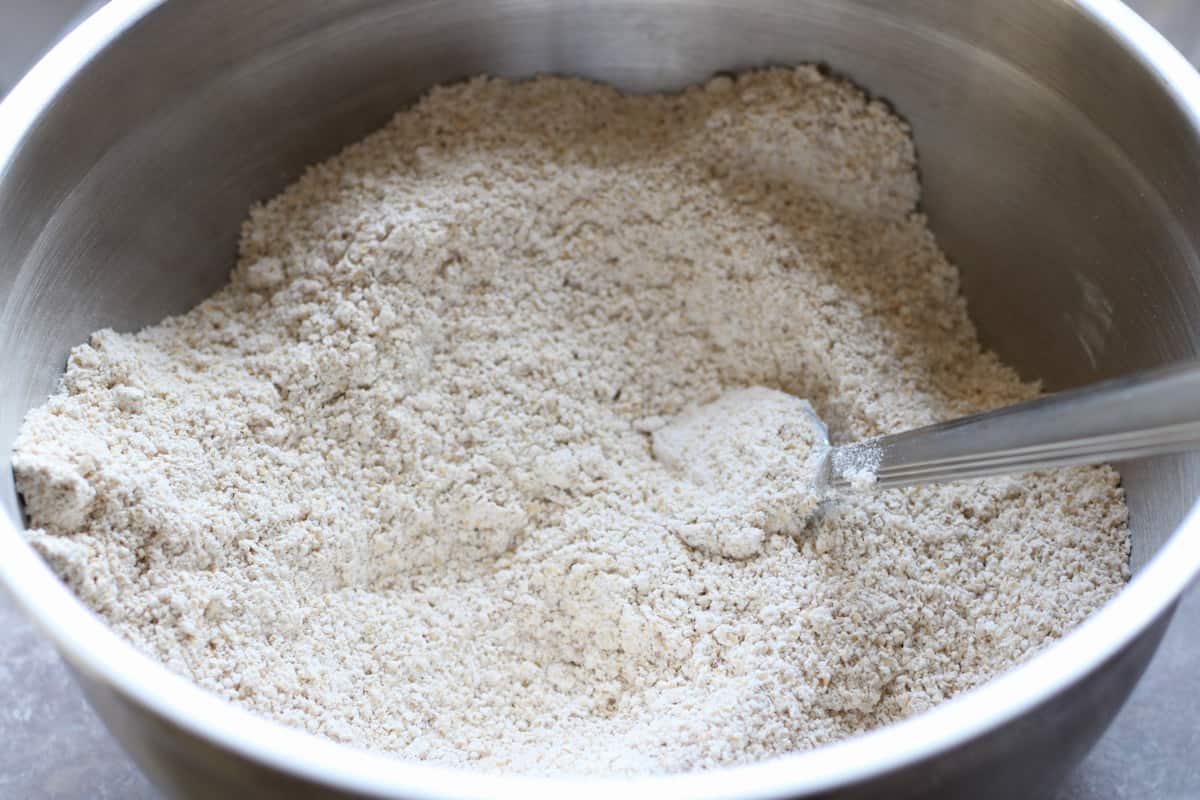 dry ingredients for biscuits in mixing bowl
