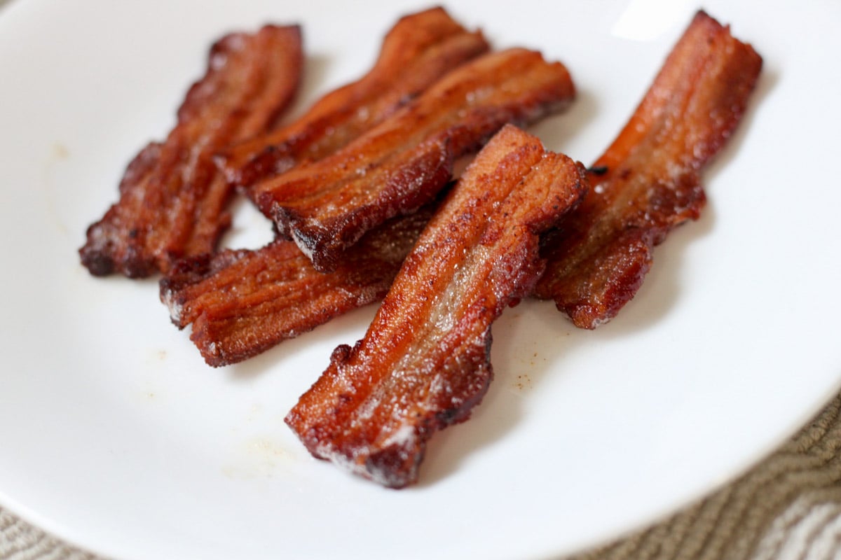 small bacon strips on a plate