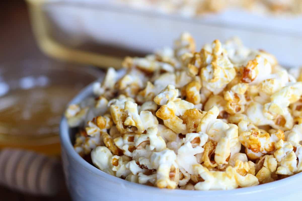 closeup of honey popcorn