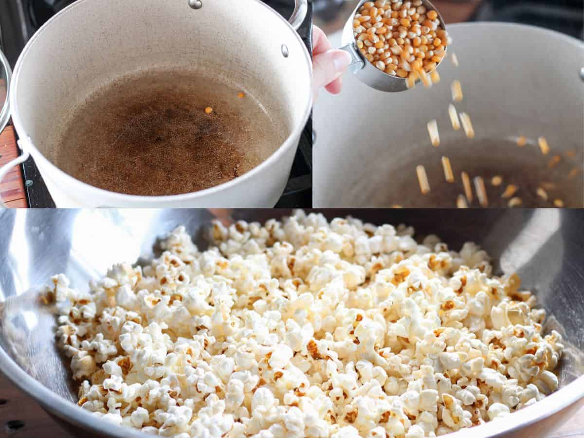 process photos of popping popcorn